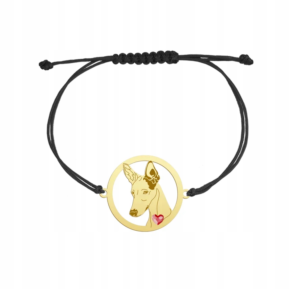 Zlatý náramek s psem Podenco z Ibizy 925 Šňůrka Dárek Gravírování Bonus
