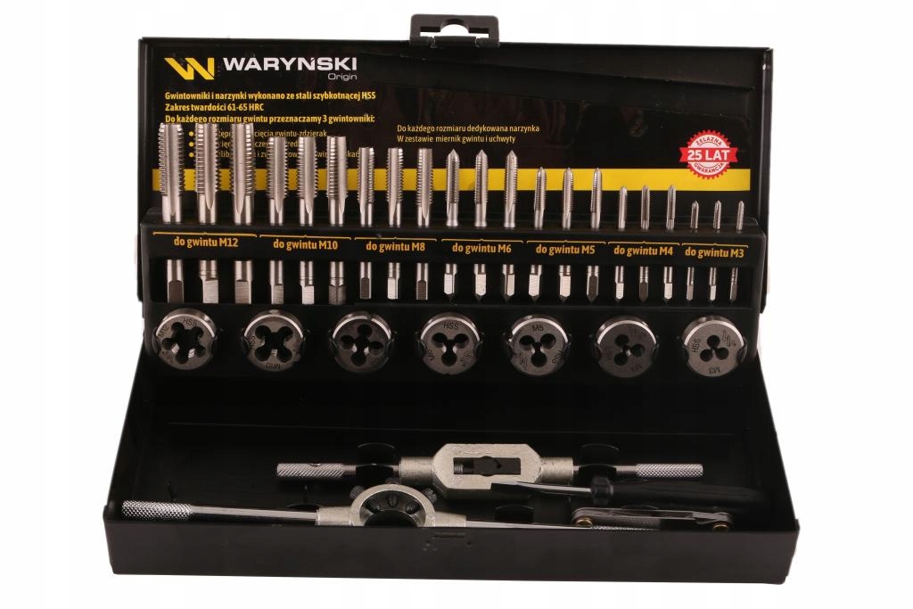 Zestaw narzynek i gwintowników M3-M12 ze stali Hss 32el. Waryński
