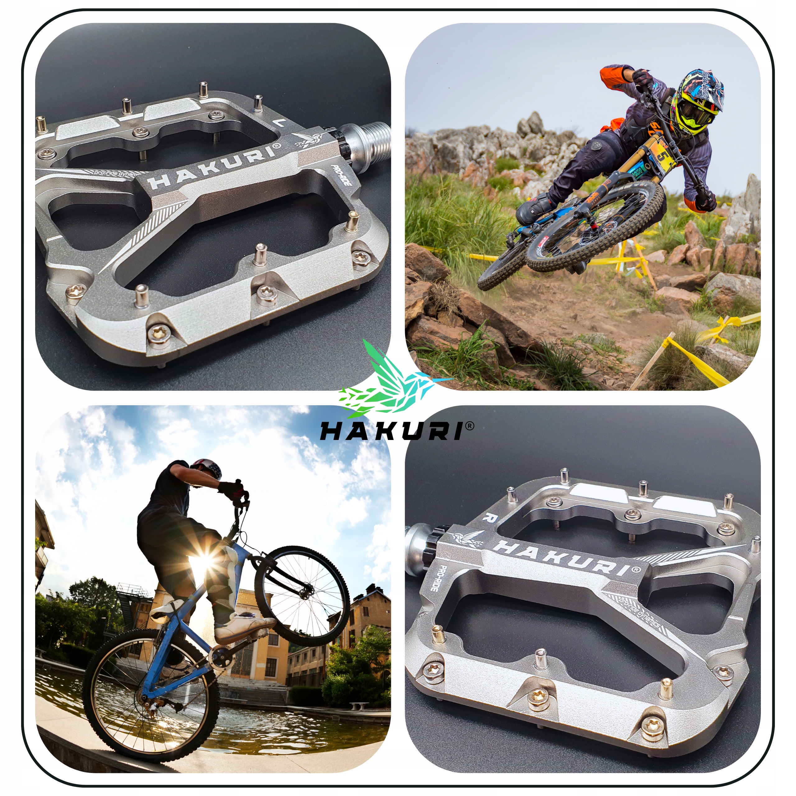 PEDAŁY ROWEROWE HAKURI ALUMINIOWE 3 ŁOŻYSKA LEKKIE PLATFORMOWE MTB DH TRIAL Kod producenta PEDAŁY PLATFORMOWE HAKURI PRO-RIDE DYNAMICS
