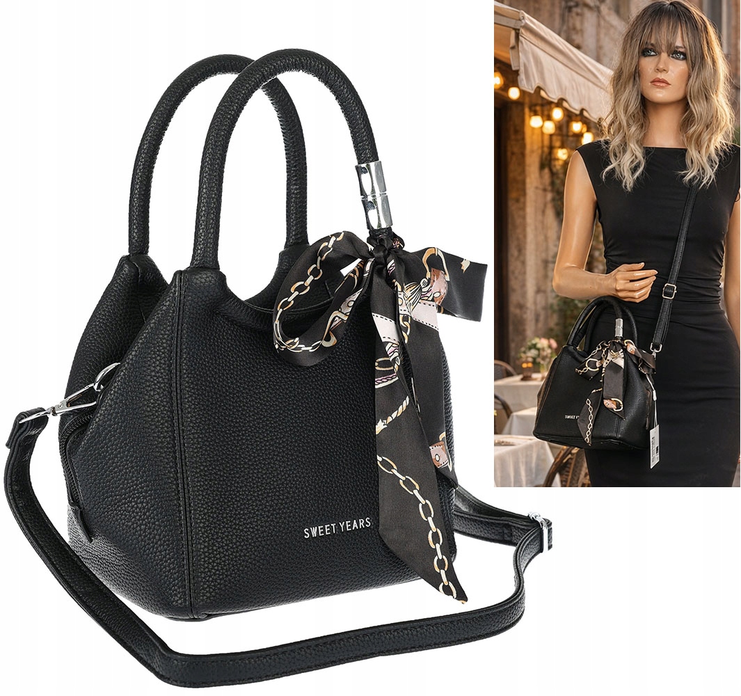 Torebka damska włoskiej marki Sweet Years Listonoszka kuferek YM22 czarna