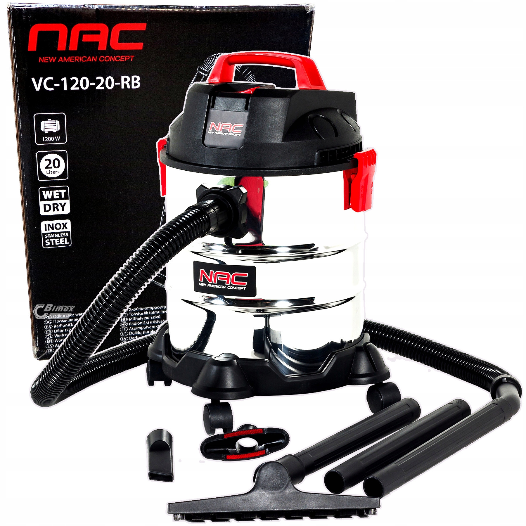 Odkurzacz na sucho mokro warsztatowy Nac VC120-20-RB 1200W 20l