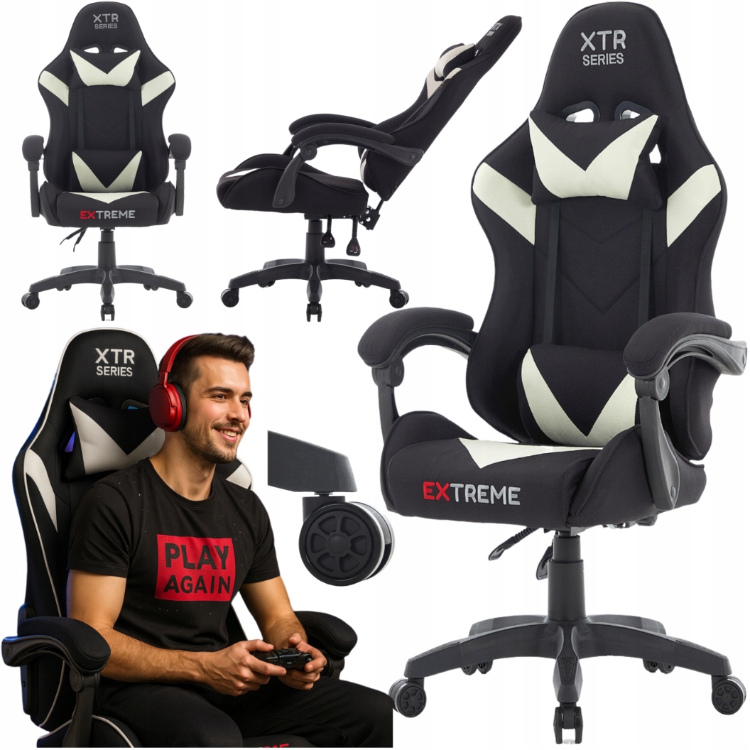 Fotel Gamingowy Biurowy Regulowany Obrotowy Materiałowy Extreme Xtr Czarny