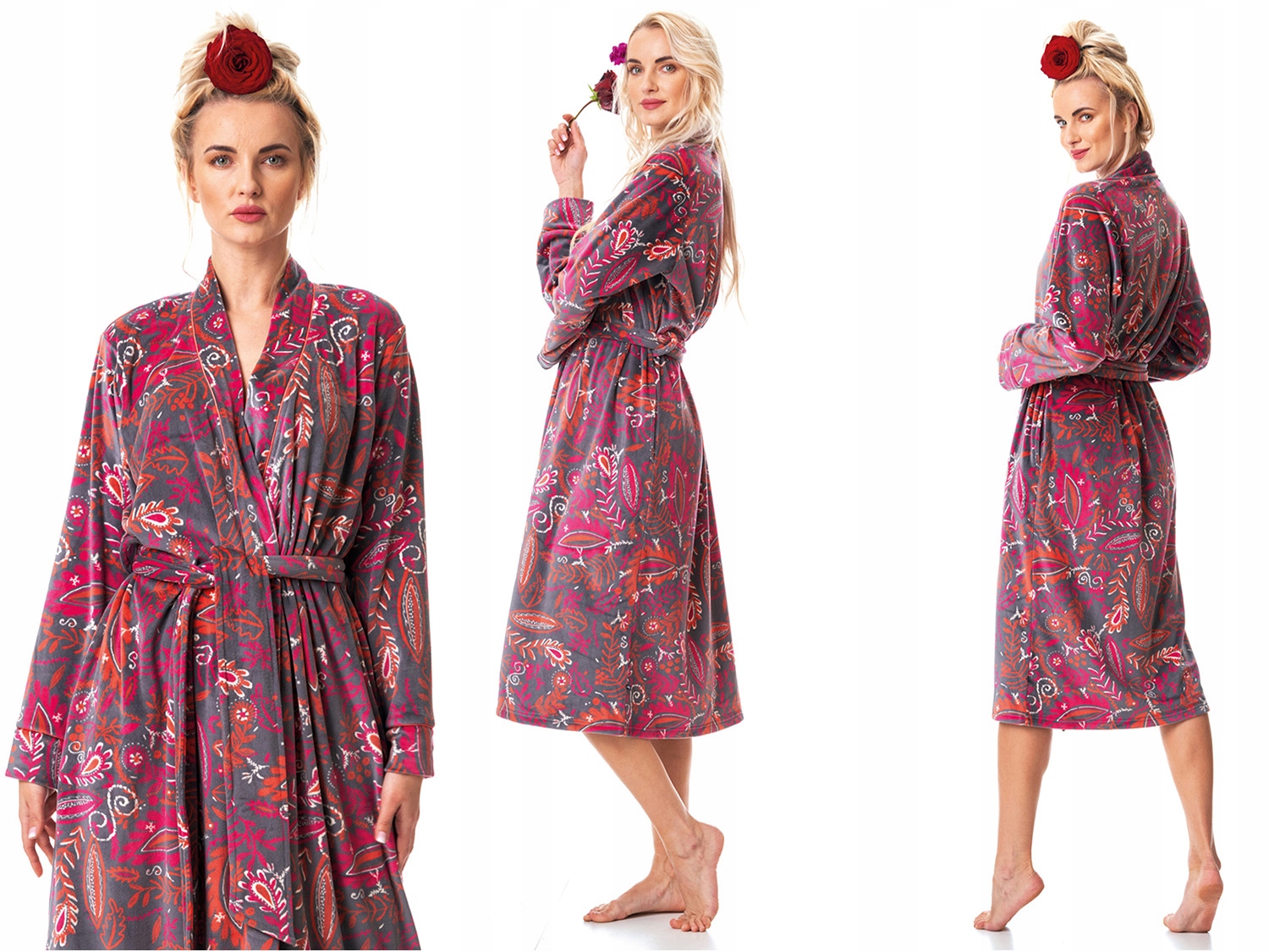 Dlouhý Dámský Župan Střihu Kimona S Folklorním Vzorem Lgl 782 Key