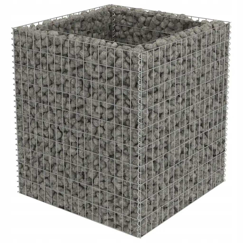 Gabionový květináč z galvanizované oceli, stříbrný, 90 x 90 x 100 cm