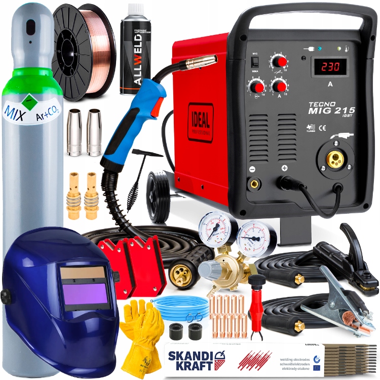 Svařovací Stroj Migomat Ideal Tecno Mig 215 Mma Igbt Mma Alu 230V 200A Flux Sada