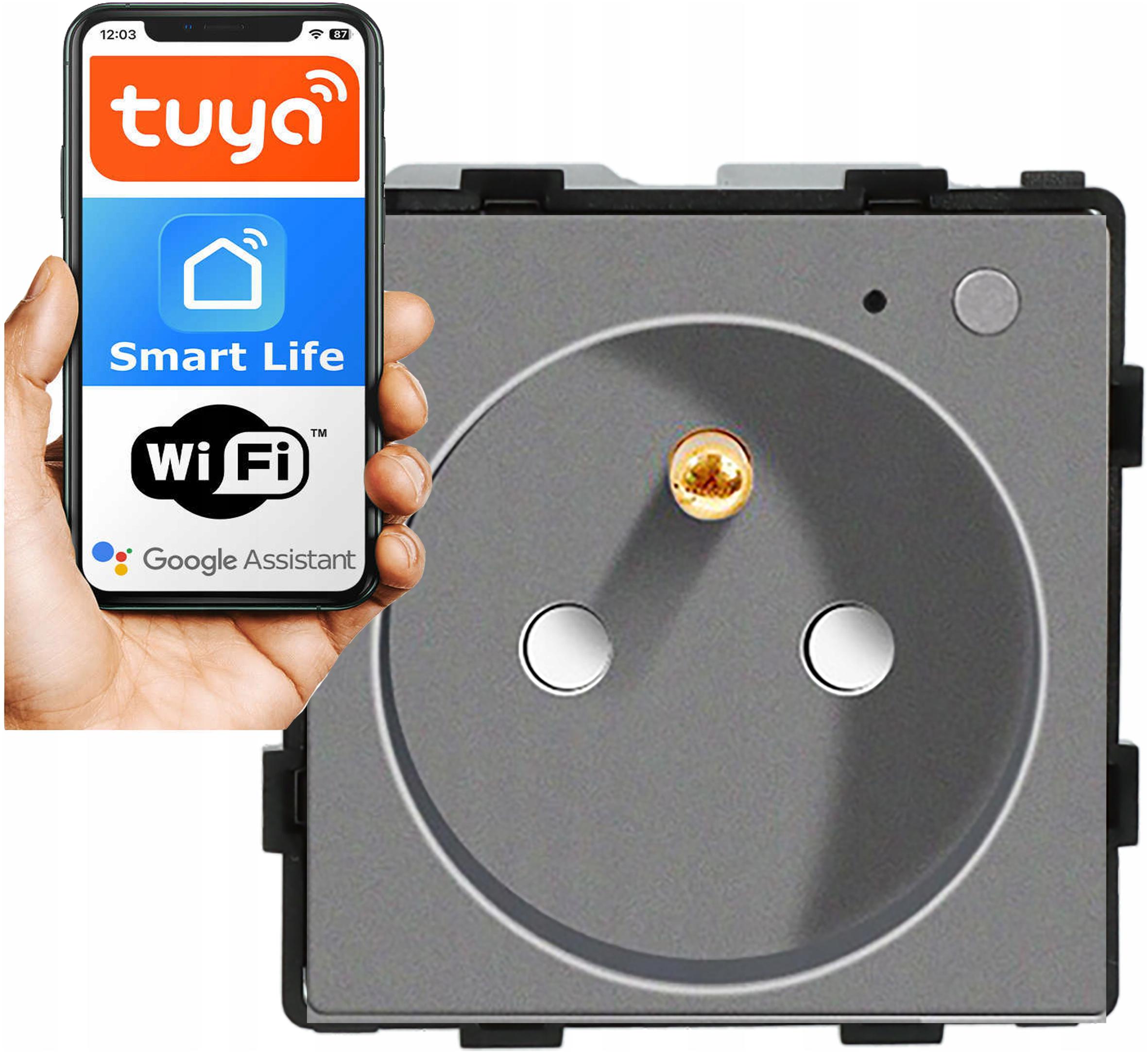 Modul Zásuvka Inteligentní Zásuvka 230V S Kolíkem Kontakty Šedá WiFi 1F
