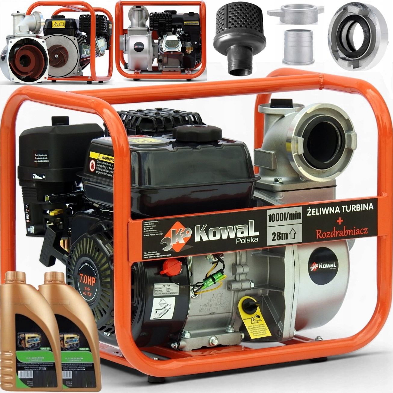 MOTOPOMPA 3" spalinowa pompa do wody 1000l/min 7hp ŻELIWNA TURBINA KowaL