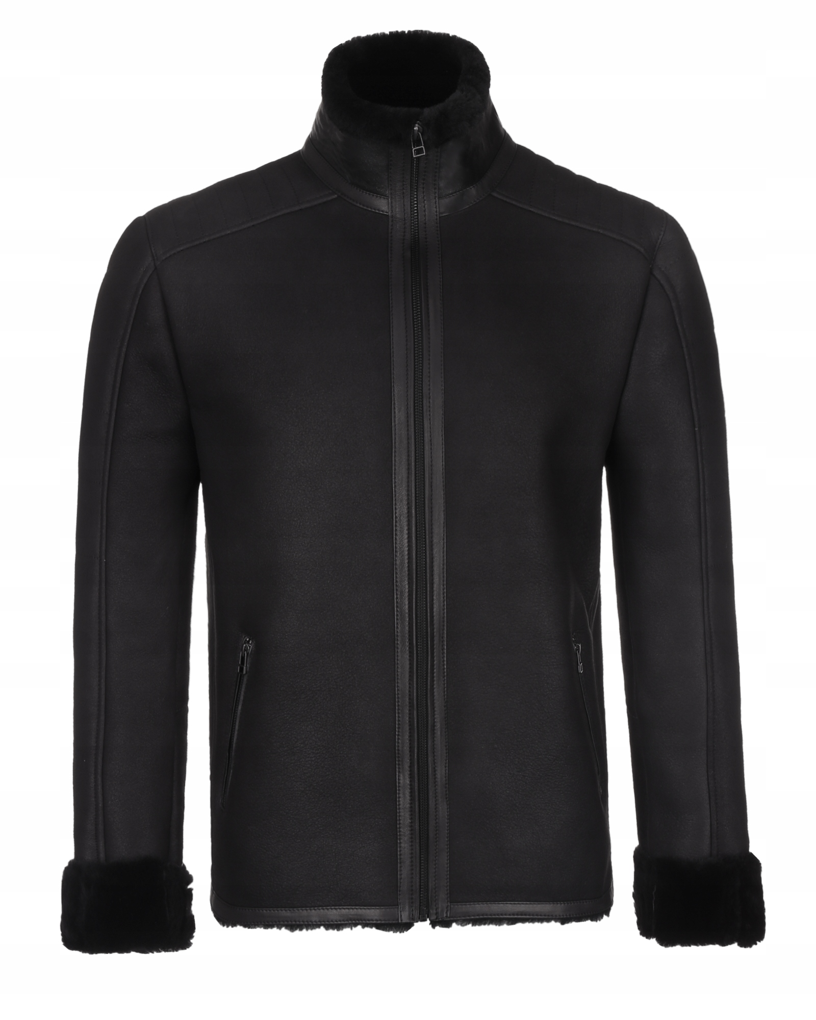 CZARNY KLASYCZNY SKÓRZANY KOŻUCH NATURALNY XXL Kaptur bez kaptura