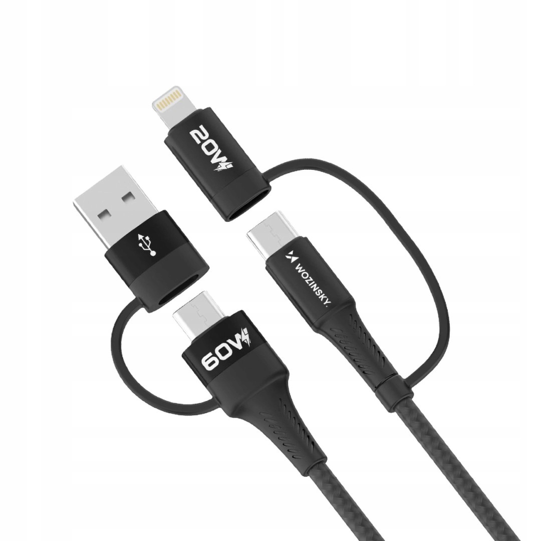 Kabel Wozinsky Wnbaa 4w1 2x Usb-c 1x Usb-a 1x Lightning 60W 1 m czarny