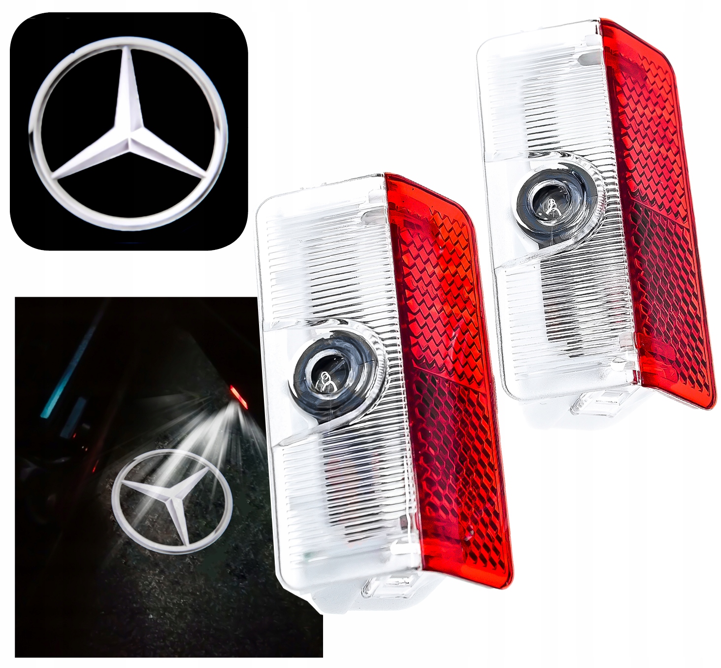 ZESTAW 2x LED LOGO PROJEKTOR HD MERCEDES GWIAZDA KLASA A 169 B 245 GLK 204