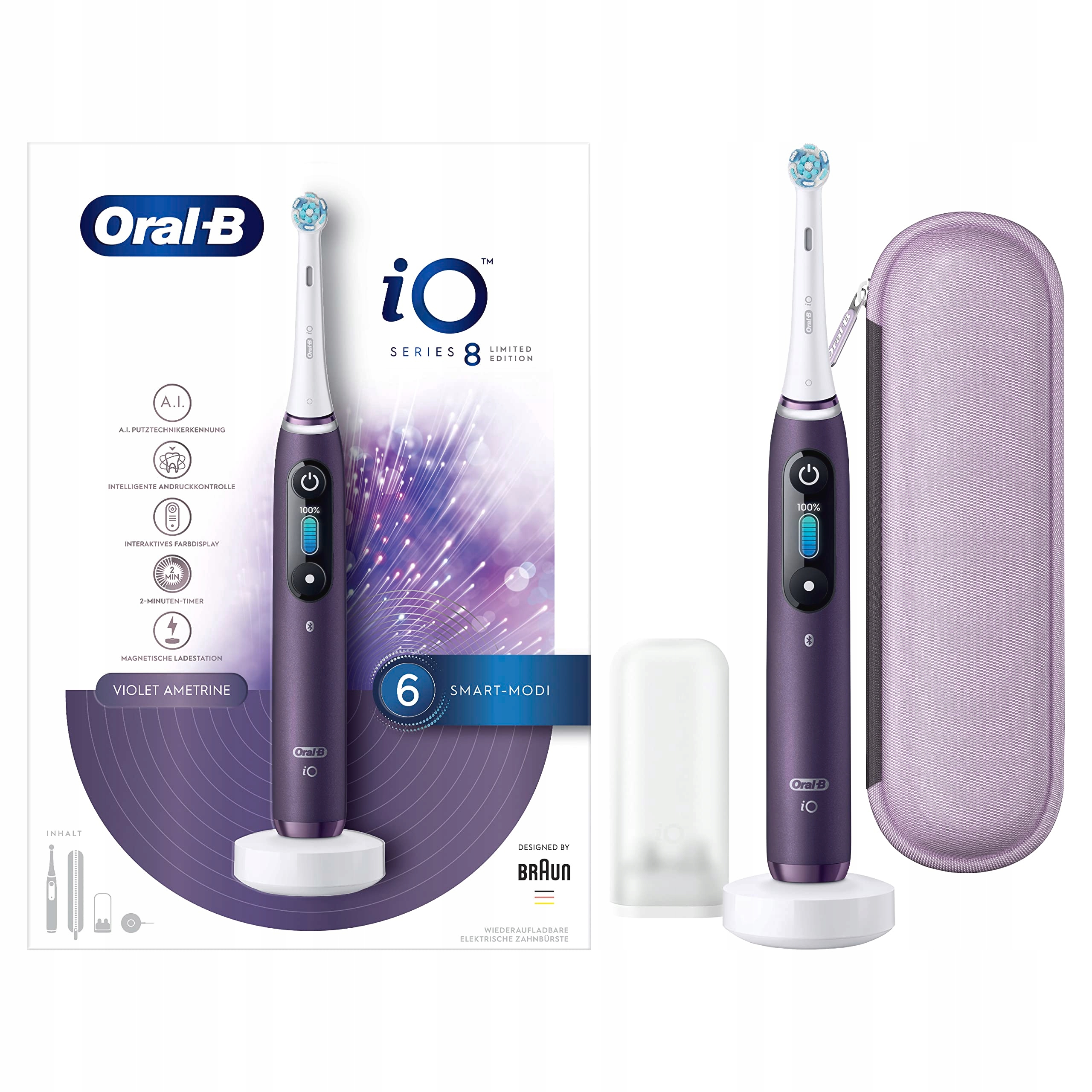 Szczoteczka magnetyczna Oral-B iO8 Violet Ametrine Etui Technologia Ai