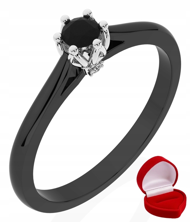 Zlatý Prstýnek 585 14k Brylant Č. 0,09 ct Černé Zlato R27