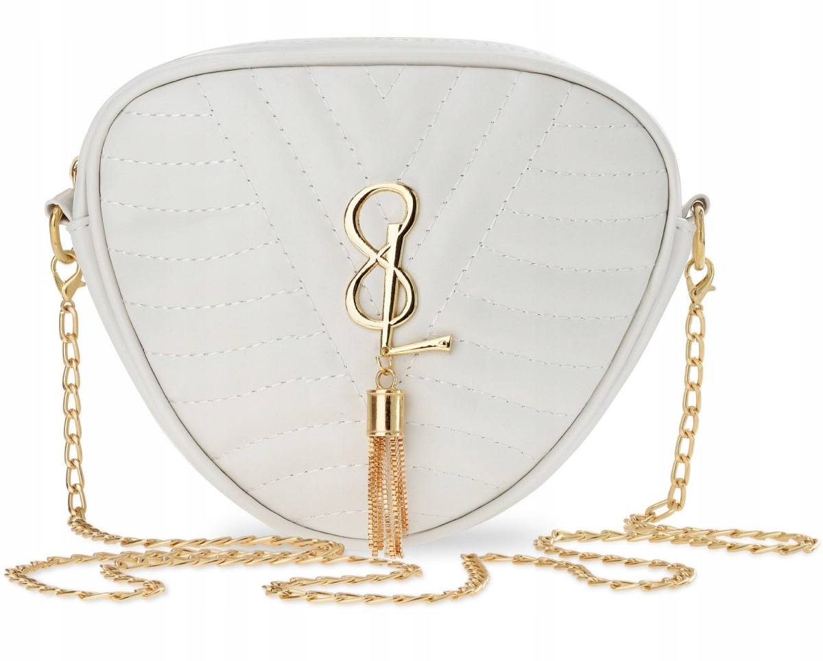 Mała TOREBKA Listonoszka PIKOWANA Chanelka Biała DAMSKA NA ŁAŃCUSZKU Brelok