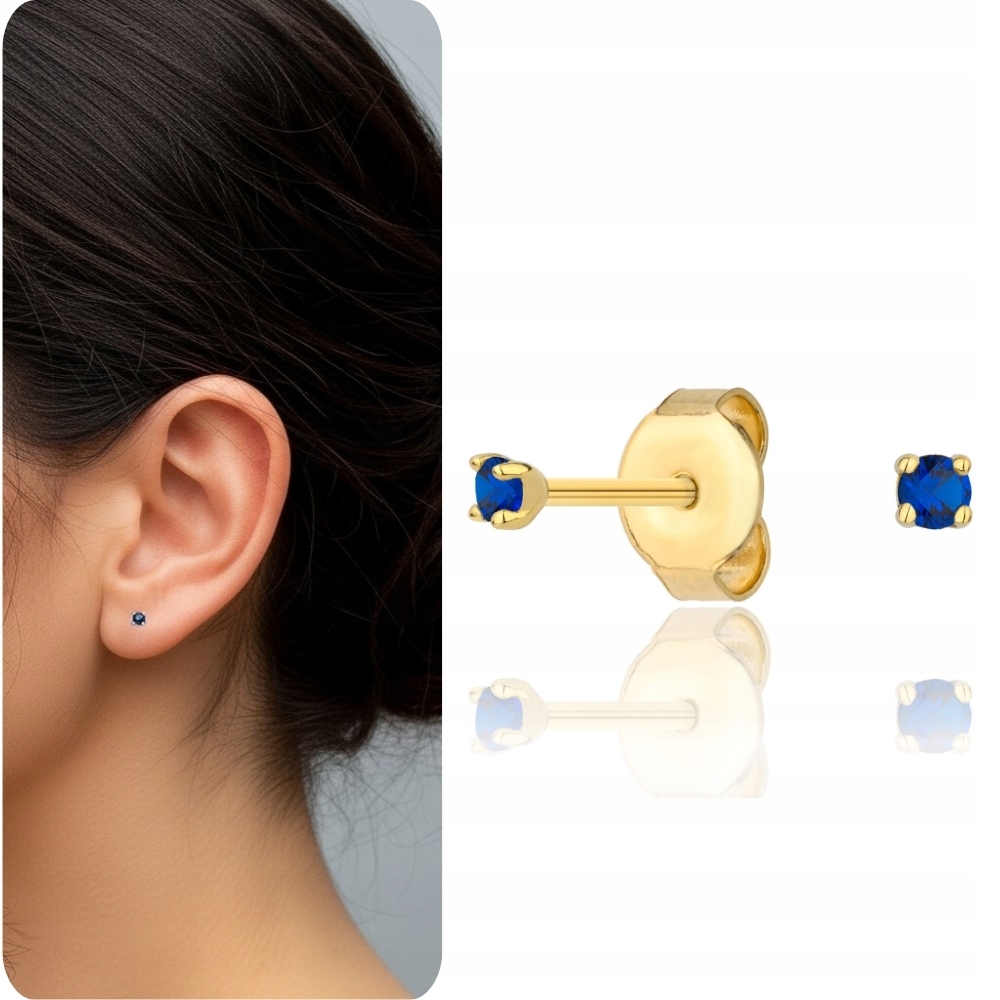 Zlaté Náušnice S Šroubky 585 S Modrým Zirkonem, Drobné Minimalistické
