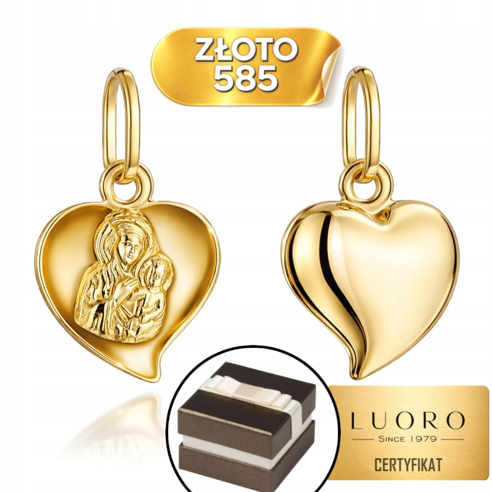Zlatý Medailon 585 14K Panna Maria Čenstochovská Srdce 17 MM Elegantní