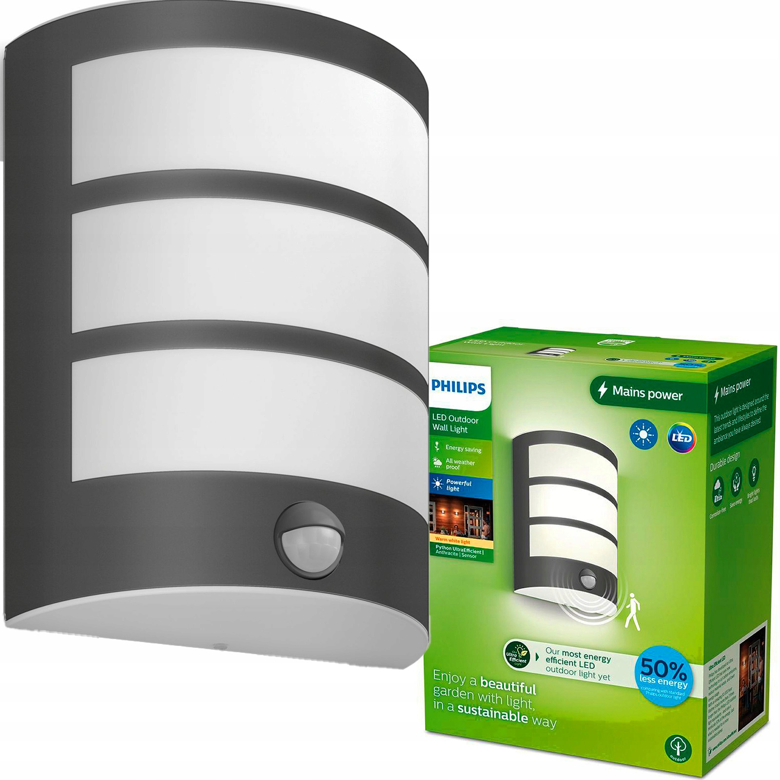 Zahradní Led lampa Fasádní nástěnné svítidlo Python Snímač pohybu IP44 Philips