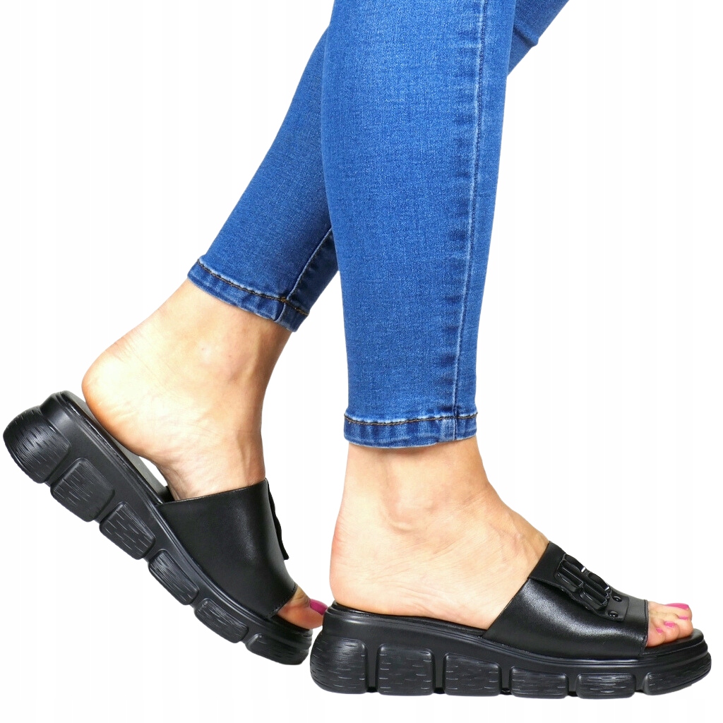 iBUTY KLAPKI NA PLATFORMIE VINCEZA CZARNE SKÓRA 39 Marka VINCEZA