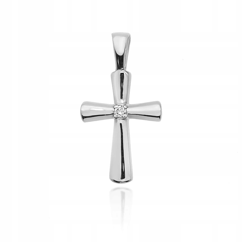 Zlatý přívěsek 585 s diamantem, bílé zlato, křížek přívěsek, klasický