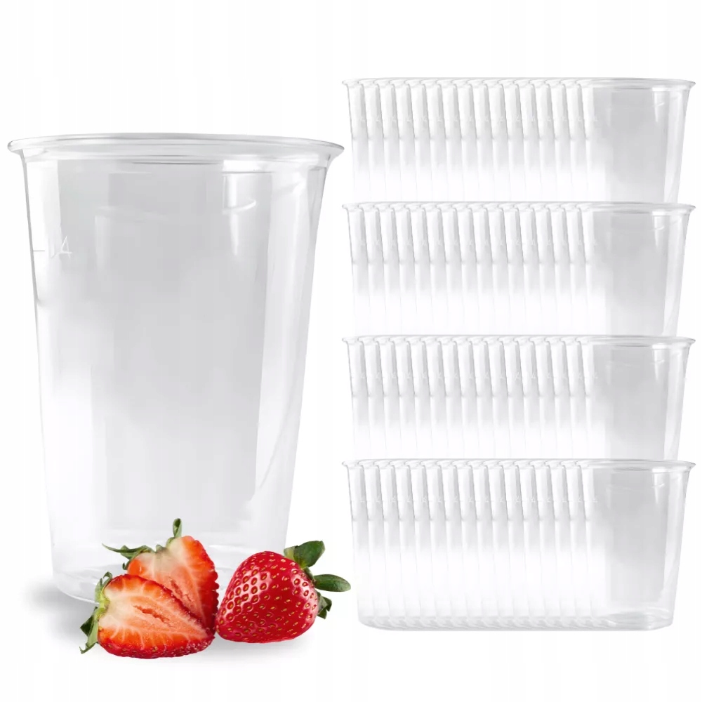 KUBKI kubeczki wielorazowe plastikowe PET do shake smoothie 400ml 50szt