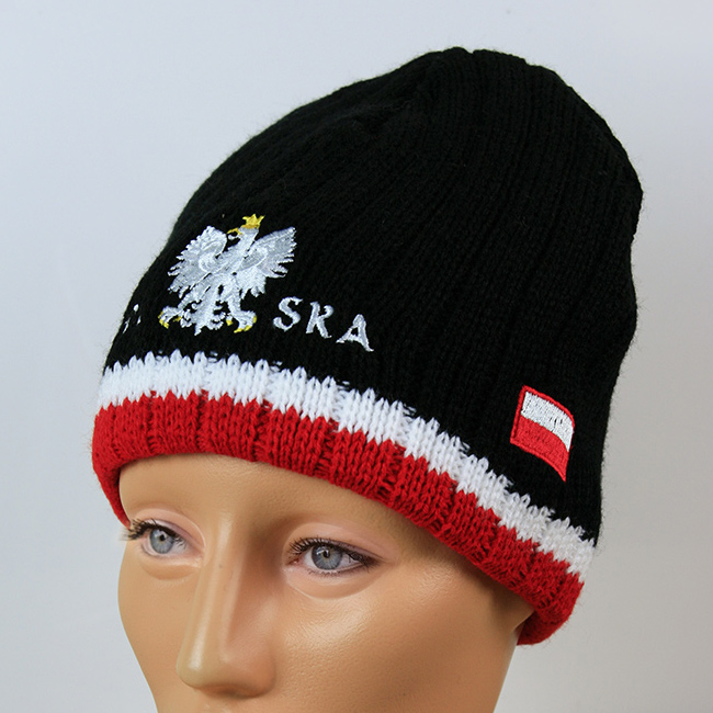 Czapka kibica zimowa flaga Polska czarna prążki