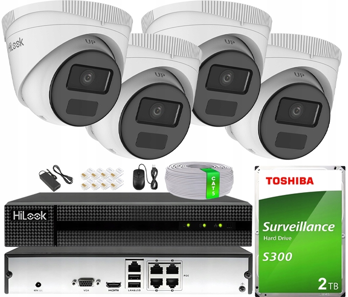 Ip monitorování Komplet 4 kamer 4Mpx IPCAM-T4-P HiLook Rekordér Disk 2TB