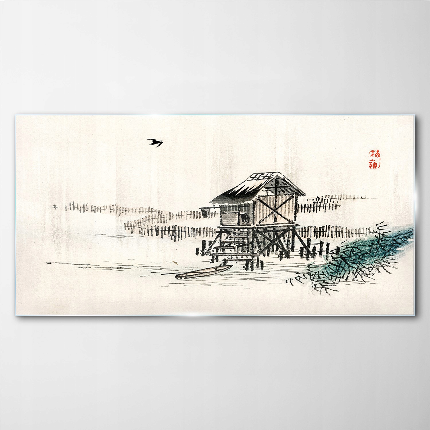 

Szklany obraz na ścianę Chata jezioro 100x50 cm