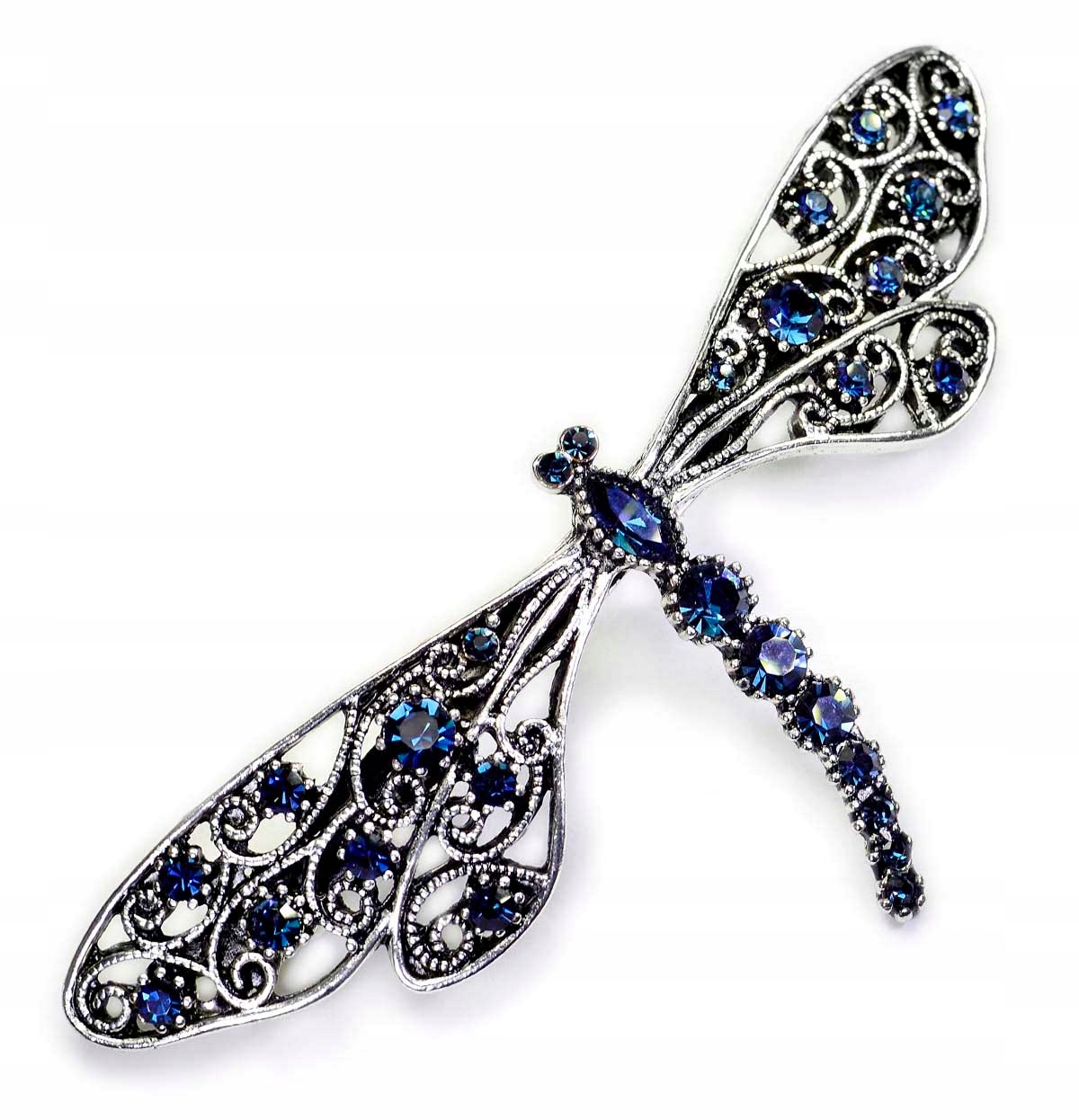 Francouzská spona Stříbrná vážka s krystaly, granátová spona na vlasy