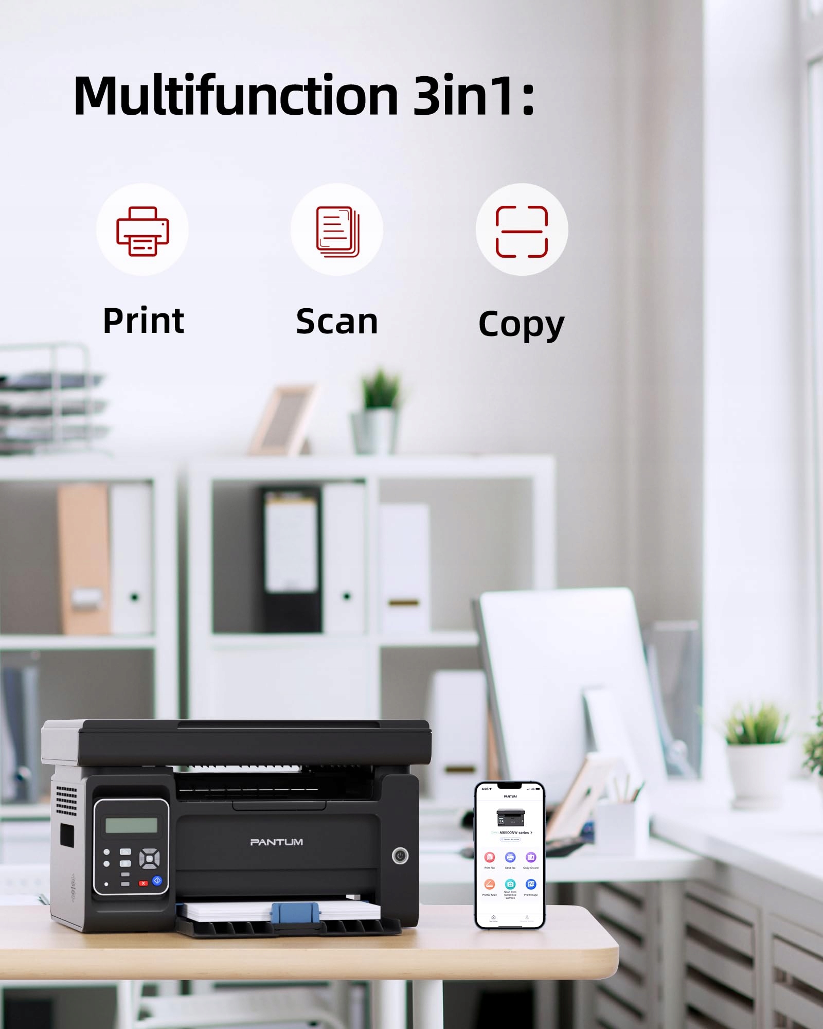 PANTUM M6500NW Laserowa Drukarka Skaner Kopiarka WiFi A4 Mono — miniatura 2