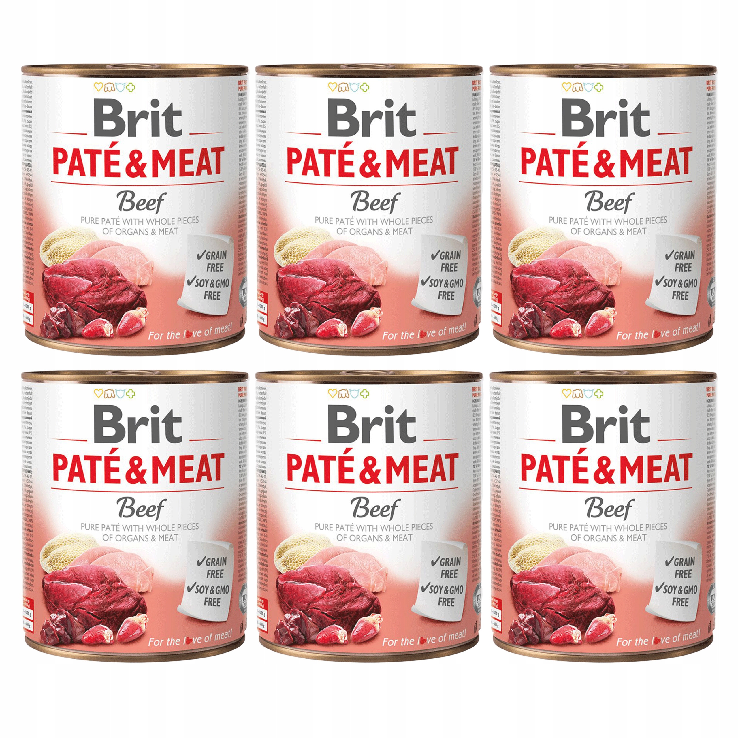 Levně Brit Pate & Meat Krmivo pro mokré psy Hovězí maso 6x800g