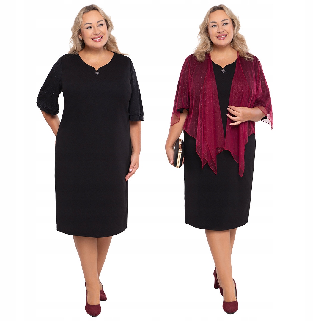 Černé šaty s ozdobnými rukávy, velikost 52