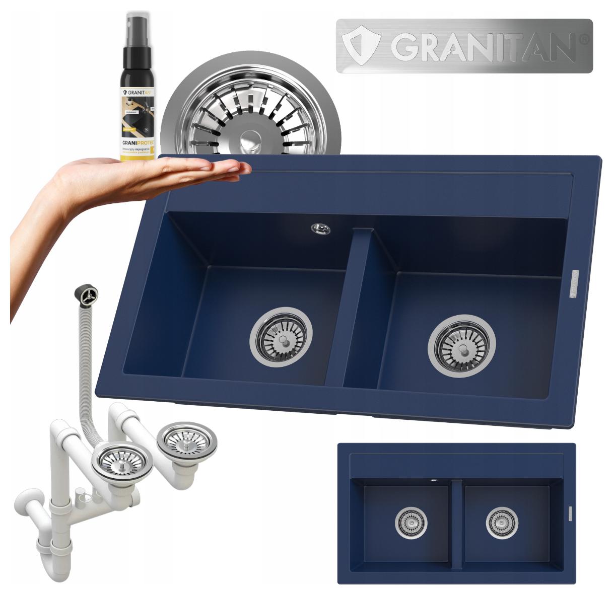 Granitový Dvojitý Dřez Tmavě Šedý (granátový) Dřez Sifon Chromový Set