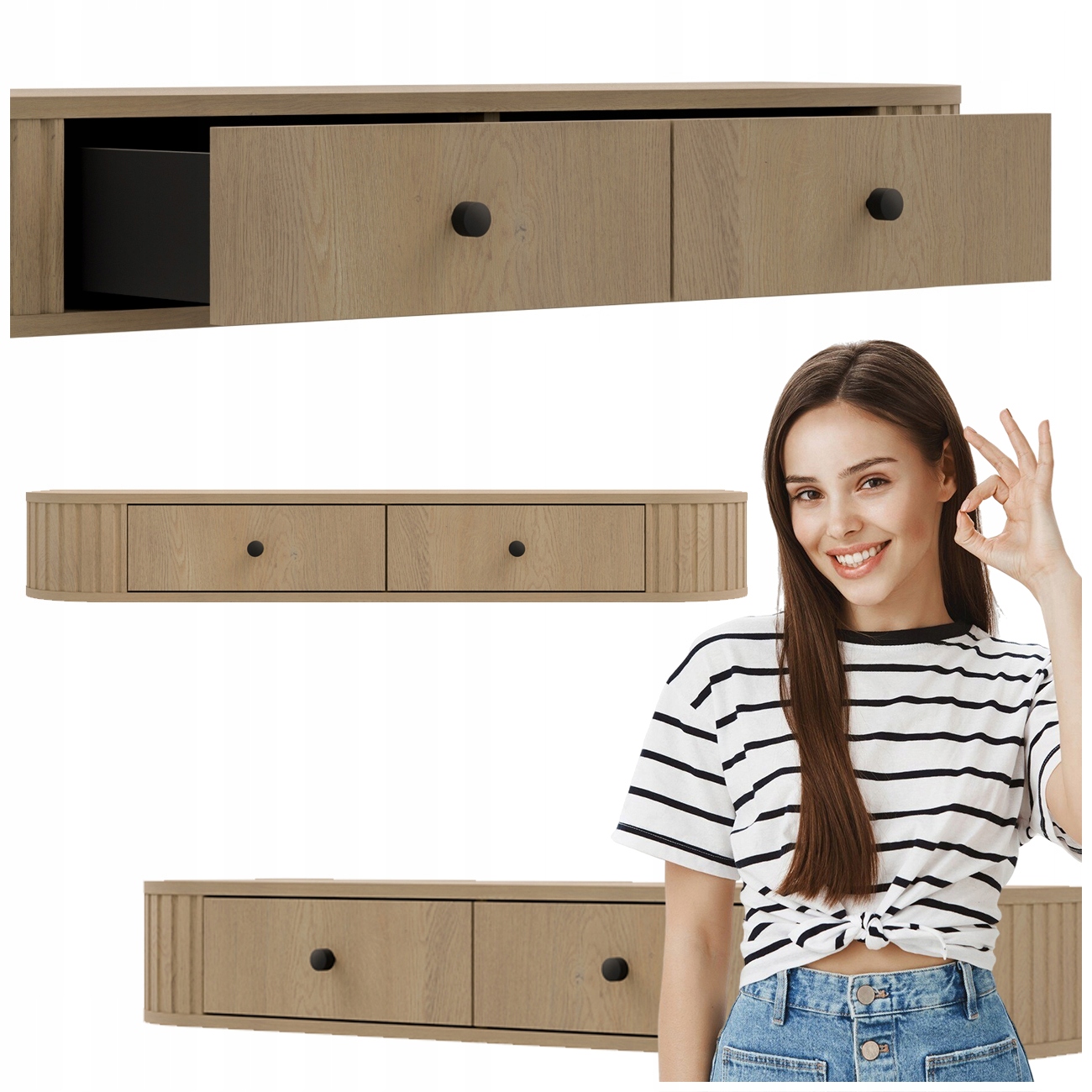 TOALETKA WISZĄCA KONSOLA Z SZUFLADAMI SZAFKA WISZĄCA DĄB CREMONA 123CM