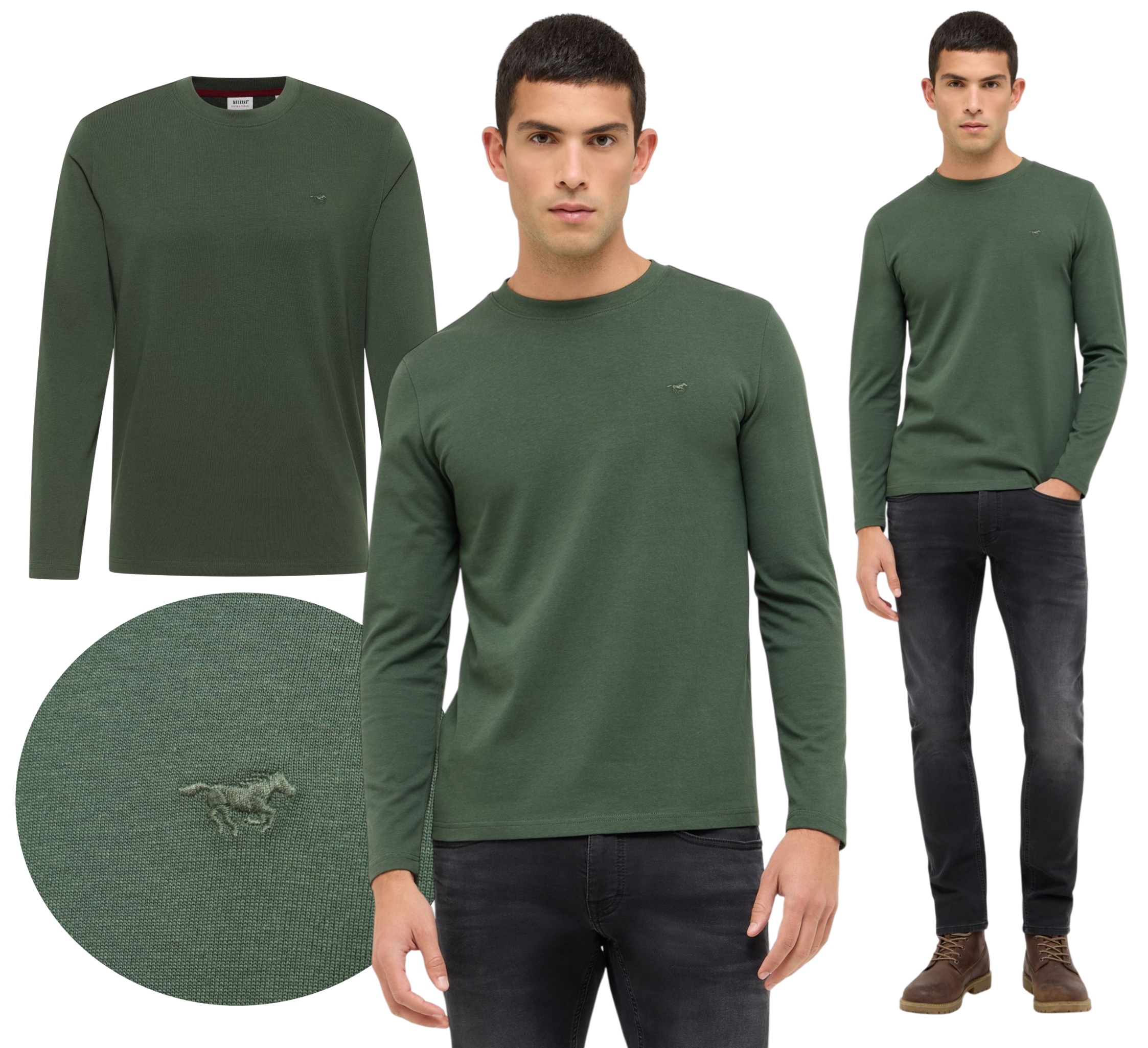 Pánský dlouhý rukáv Mustang s dlouhým rukávem Zelený Asheville Regular vel. L