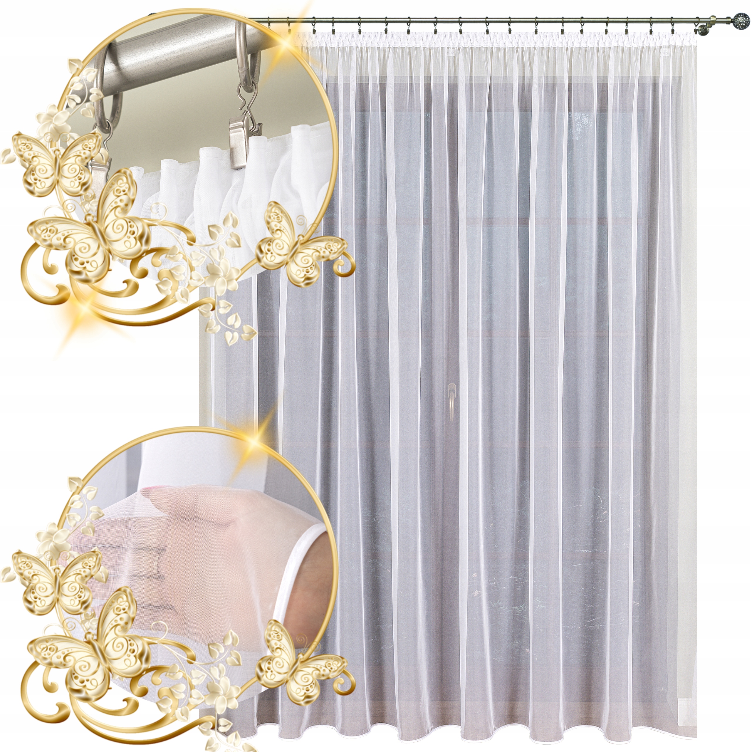 Záclona Bílá s lemovkou 500x235 – Připravená na pásku do obývacího pokoje