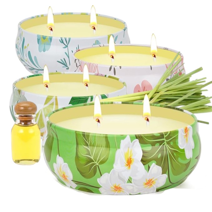 Sójové Vonné Sviečky 100 % Prírodný Citronelový Olej 4KS 300H 8 Knôtov