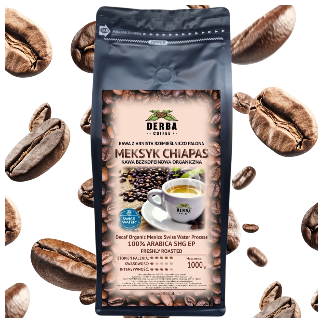 Kawa ziarnista bezkofeinowa 100% Arabika Meksyk Chiapas Swiss Water Organic