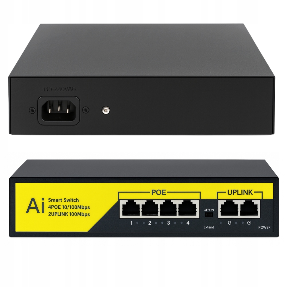 Switch Przełącznik Poe Ethernet 4 Porty 100Mbps 72W Do Kamer Monitoringu