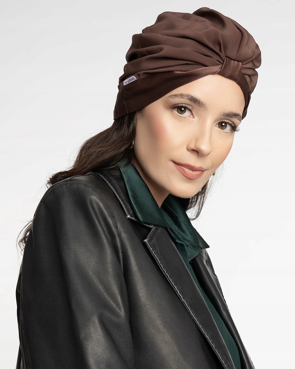 Turban do spania 100% jedwab ALMANIA - czekoladowy Marka ALMANIA