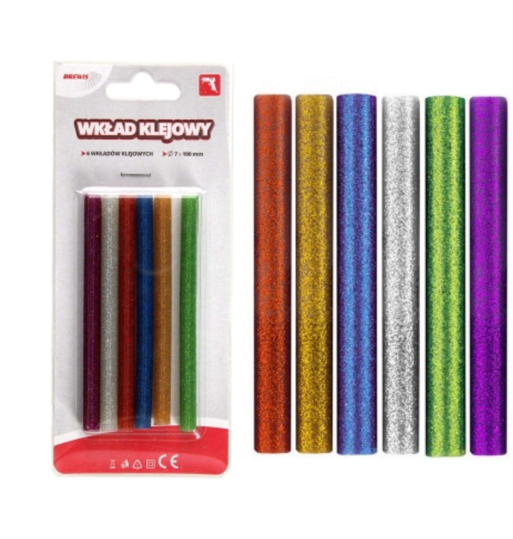 WKŁAD DO PISTOLETU 6 X 7 MM MIX KOL. BROKAT BREWIS Długość 100 mm