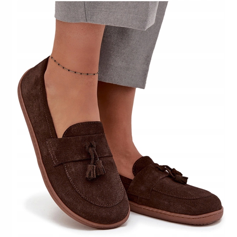 Dámské Mokasíny Typu Barefoot Z Přírodního Semiše Zazoo 322 Čokoláda 38