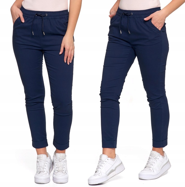 Stylowe Spodnie Damskie Moraj Joggery Wiązane Wysoki Stan Bawełna R M