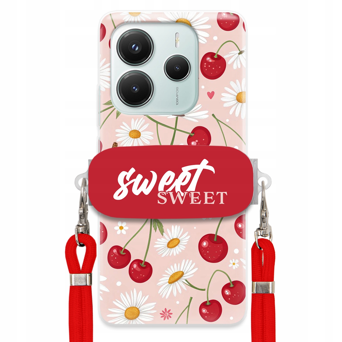 Puzdro pre Xiaomi Redmi Note 14 5G Červené vodítko držiak Sweet Kvet čerešne
