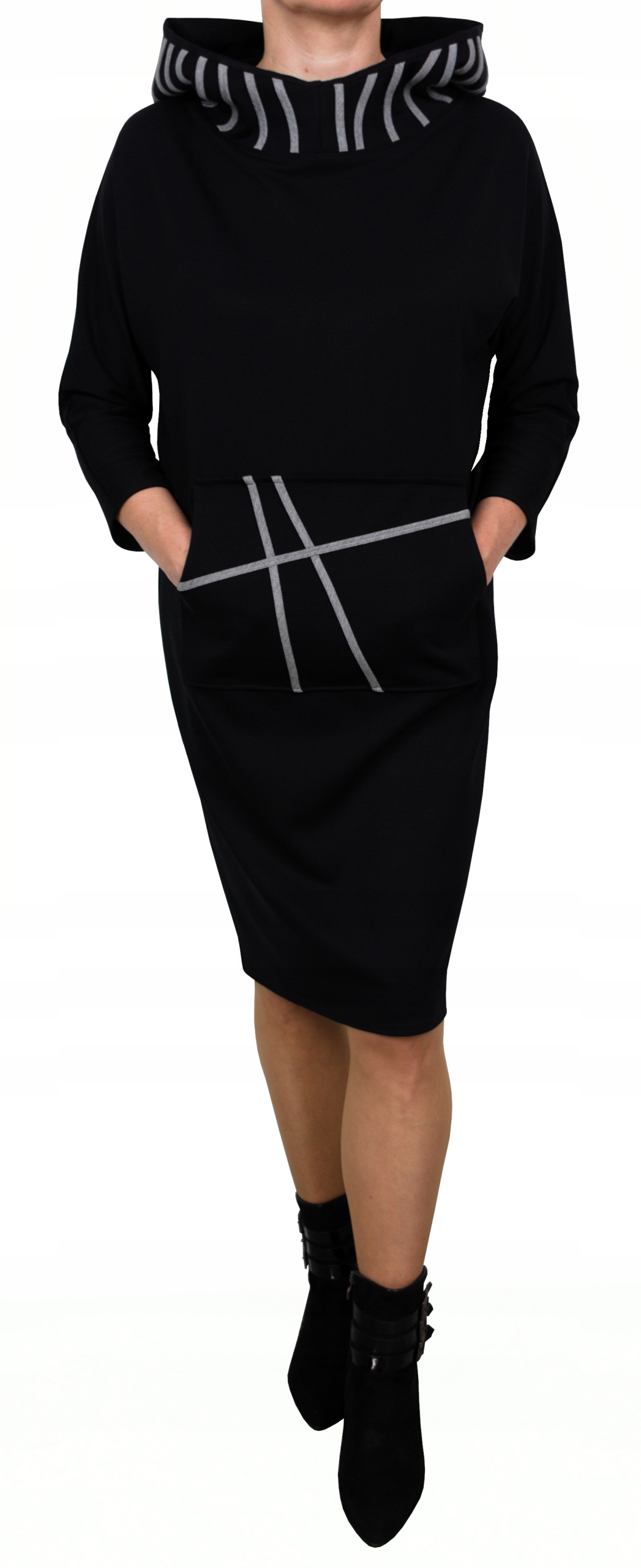 

Sukienka dresowa z kapturem plus size czarna 44