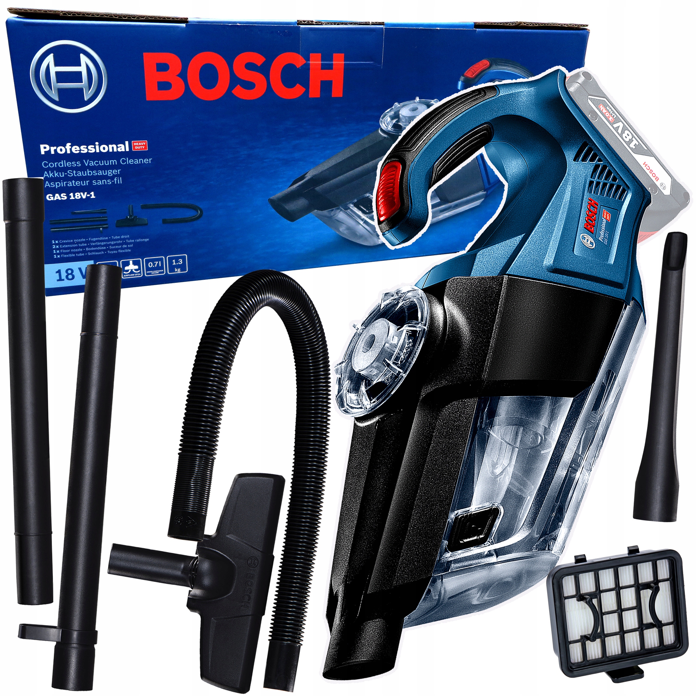 Odkurzacz akumulatorowy Bosch Gas 18V-1 06019C6200 60mbar 18V Body