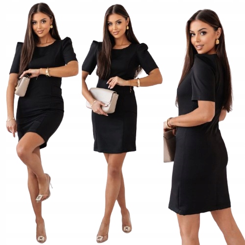 Sukienka Wizytowa Ołówkowa Mini Komunia Wesele Do Biura Czarna XL