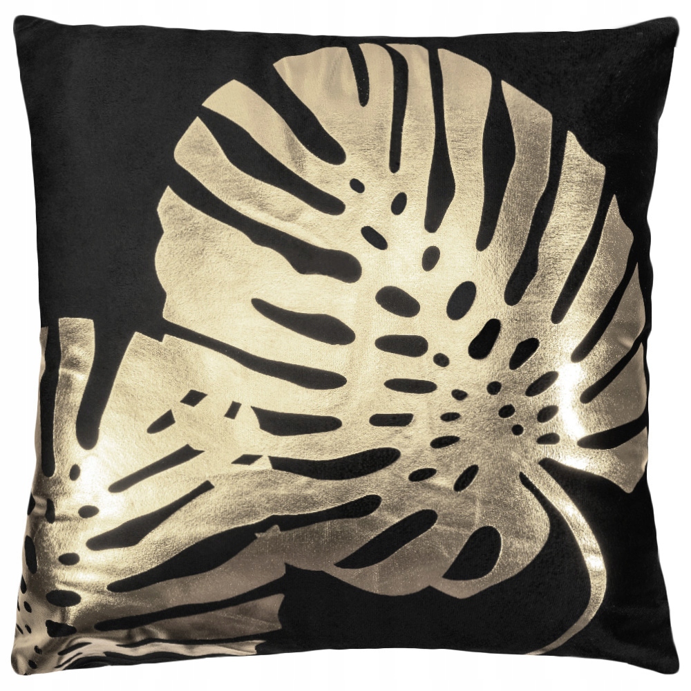 POSZEWKA 45x45 NA PODUSZKĘ DEKORACYJNA LIŚCIE MONSTERY CZARNA WELUROWA