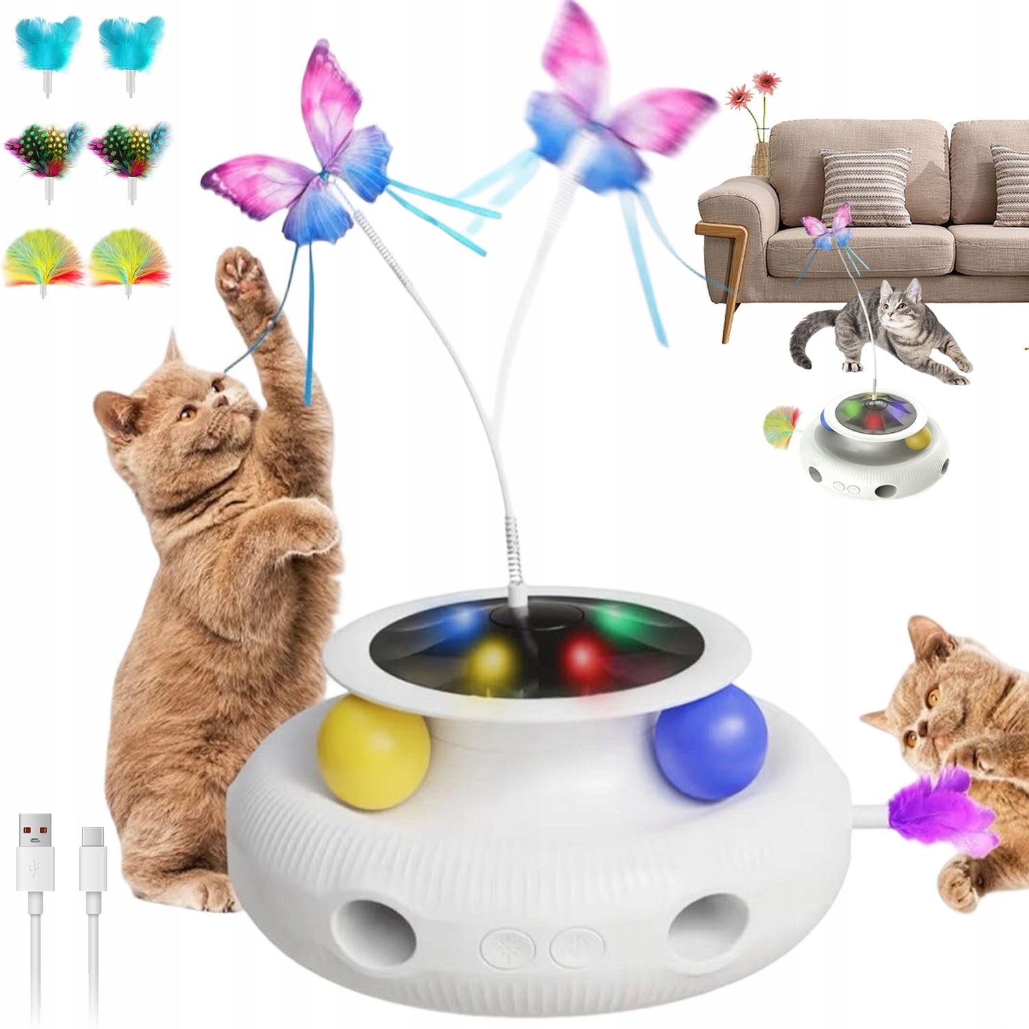 Levně 4V1 Automatická Interaktivní Hračka Pro Kočky Dobíjecí Kočka 1200 Mah