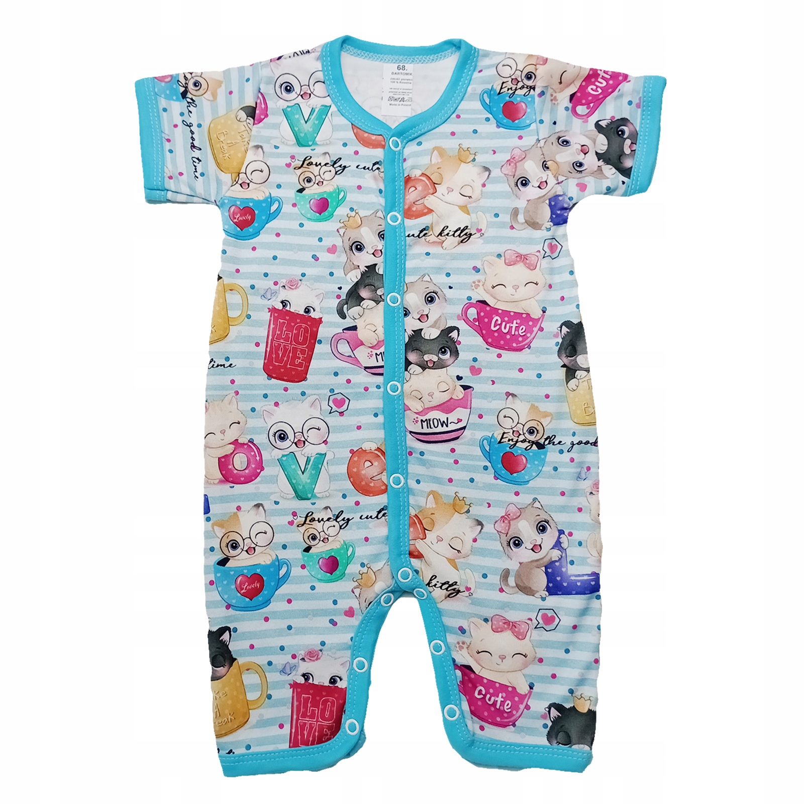 Rampersy 92 rampers na lato dziecięcy pajacyk do spania rozpinany w kotki