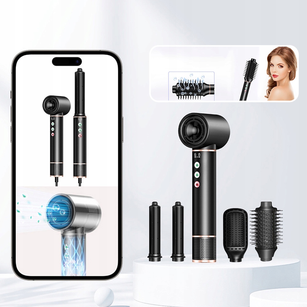 Suszarko Lokówka Szczotka do Włosów Obrotowa Jonizacja Zestaw 5W1