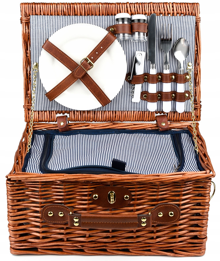 KOSZ PIKNIKOWY WIKLINOWY TALERZE SZTUĆCE TERMICZNY Model F37